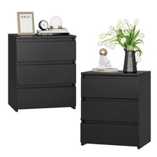 Homfa 1046156 3-Drawers Nightstand Set of 2, Black