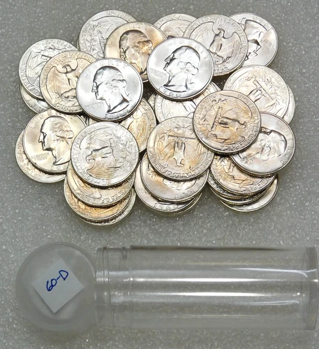 1960 D Washington Silver Quarter Frosty ORIGINAL UNPICKED BU roll 40 coins W190H