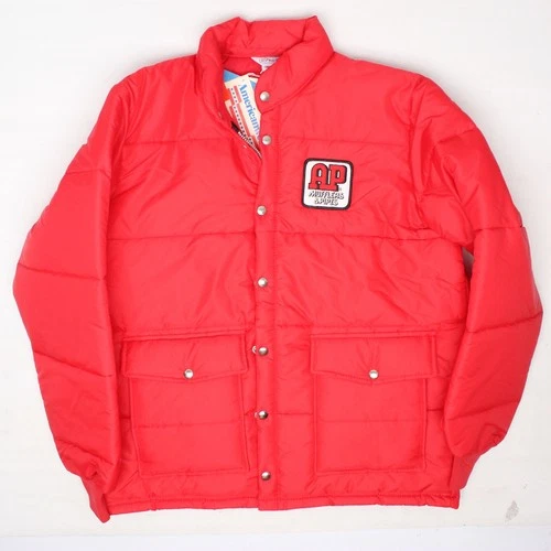 VTG 80s Deadstock Upstream Puffer Jacket Mens L Solid Red AP Mufflers Pipes