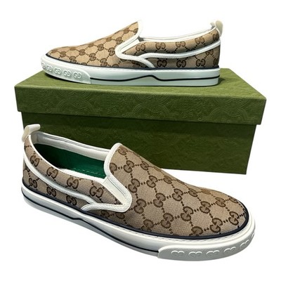 Gucci Turnschuhe Sneaker Schuhe Monogram Beige Canvas Tennis 1977 Herren UK 9