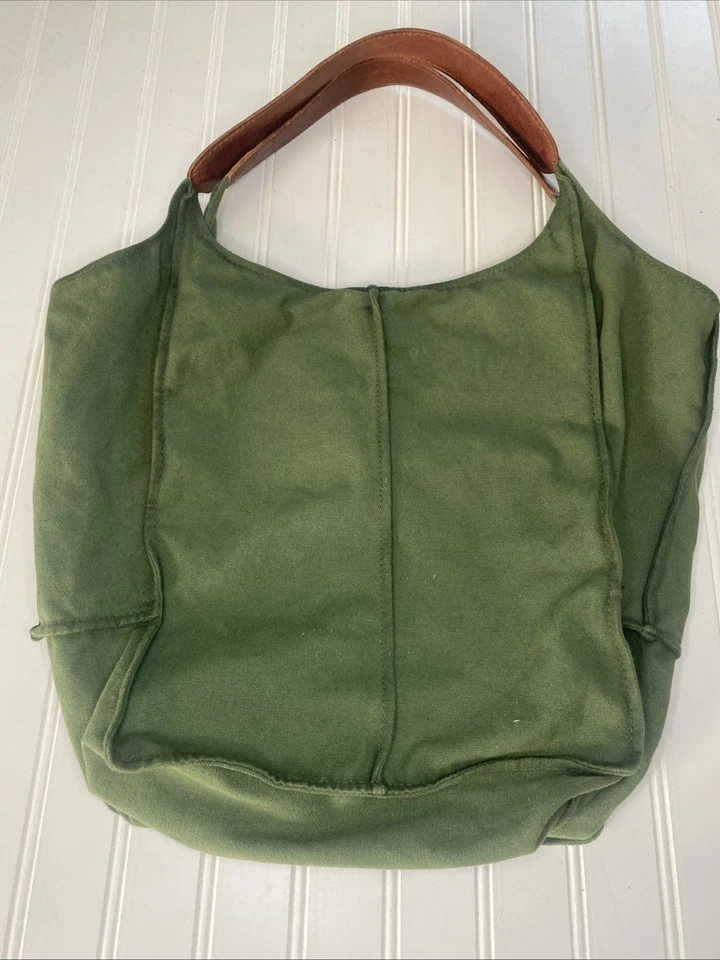 Bolso de Hombro Biba Verde Lona Cuero Marrón Usado en Excelente Condición Foto 3 de 4