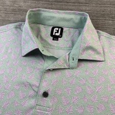 Footjoy Polo Shirt Mens Extra Large Green Pink All Over Print Golf Performance
