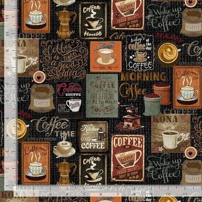 Coffee Cup Bean Pot Fabric - By The Yard - Cotton Timeless Treasures CD3421