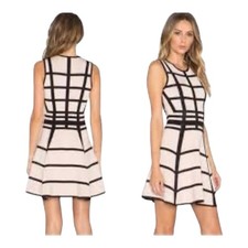 Torn by Ronny Kobo Geometric Knit Fit & Flare Dress Black Beige Sz S