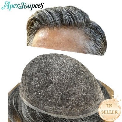 Mens Toupee Hair Replacement System Full French Lace Hairpiece Wig Light Density