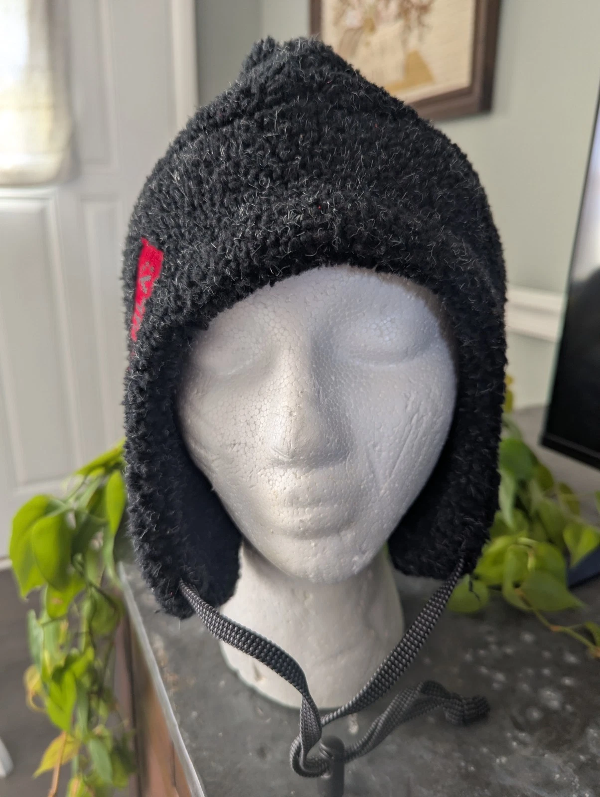 Vintage 90s Bula Charcoal Black Fleece Adjustable Ski Cap Made in USA EUC