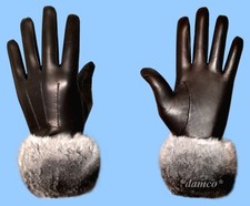 NEW MENS size 9 BLACK LEATHER GLOVES with GENUINE CHINCHILLA FUR TRIM