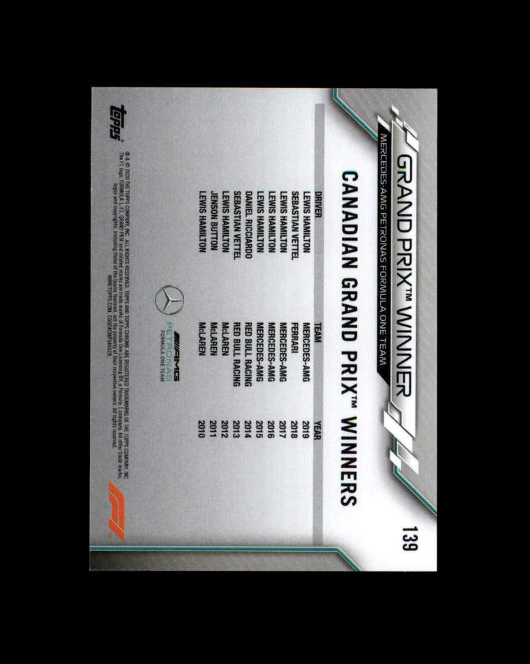 2020 Topps Chrome Formula 1 #139 Lewis Hamilton/Grand Prix Winners (ref 164858) - Image 2 of 2