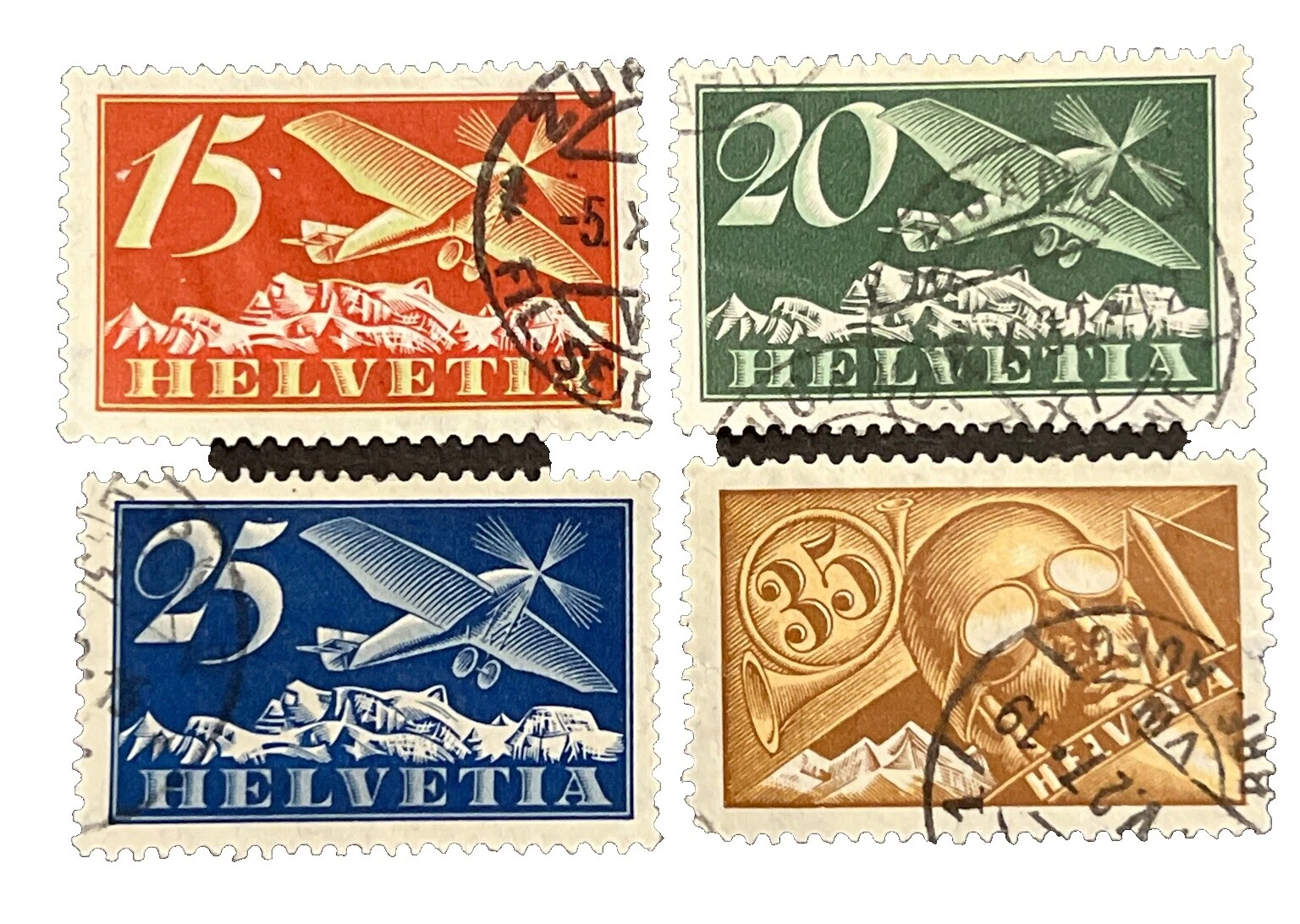 Handstamped Air Mail Swiss Stamps