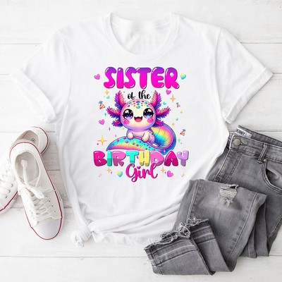 Cute Sister Of The Birthday Boy Axolotls Family Party Decoration Women T-Shirt