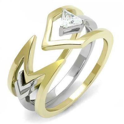 Triangle AAA Grade Cubic Zircon CZ Two Tone Gold Ip Stainless 