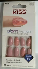 Kiss Nails Gel Fantasy Glue or Press on Manicure Medium Pink 3D Diamond FX