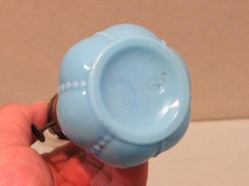 Vintage Blue Milk Glass Miniature Oil Lamp, Burner marked Made in USA - Picture 4 of 6