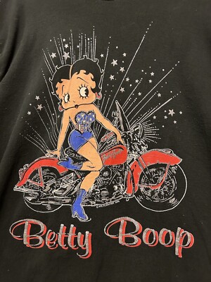 Vintage 90s Betty Boop Biker Motorcycle T Shirt Black Large Single