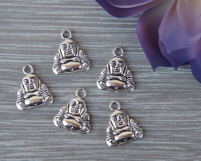 3D Buddha Charms - 2 Sided Pewter Yoga Charms 9x12mm - Lead Free - 5 or 10 pcs