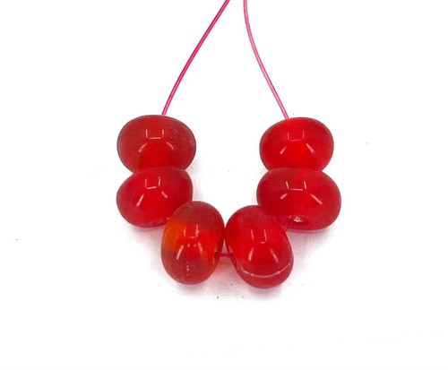 6 Handmade Lampwork Glass Spacer Rondelle Beads 10x6mm - Siam Red - Picture 3 of 4