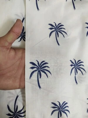 Blue Palm Tree Floral Printed By The Yard Hand Block Print Women Dress Fabric - Image 1 of 4