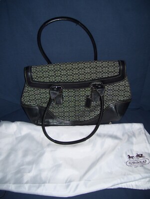 Coach 7080 Signature Jacquard Brown/Khaki Canvas Leather Shoulder Bag Used 