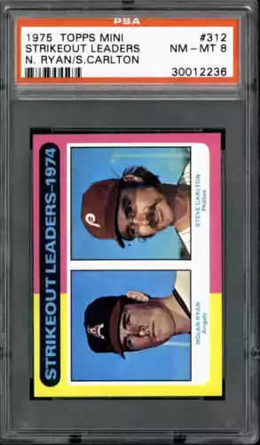 1975 Topps Mini #312 Strikeout Leaders - PSA 8