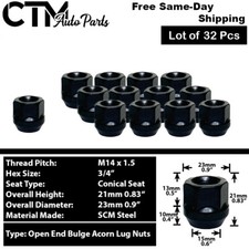 32 PIEZAS TUERCA DE RUEDA BELLOTA ABULTADA DE EXTREMO ABIERTO NEGRA M14x1.5 para modelos silverado 8 tacos
