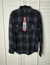 NWT Freedom Foundry Fleece  Button Up Shirt Mens M Plaid Lightweight Black/Gray