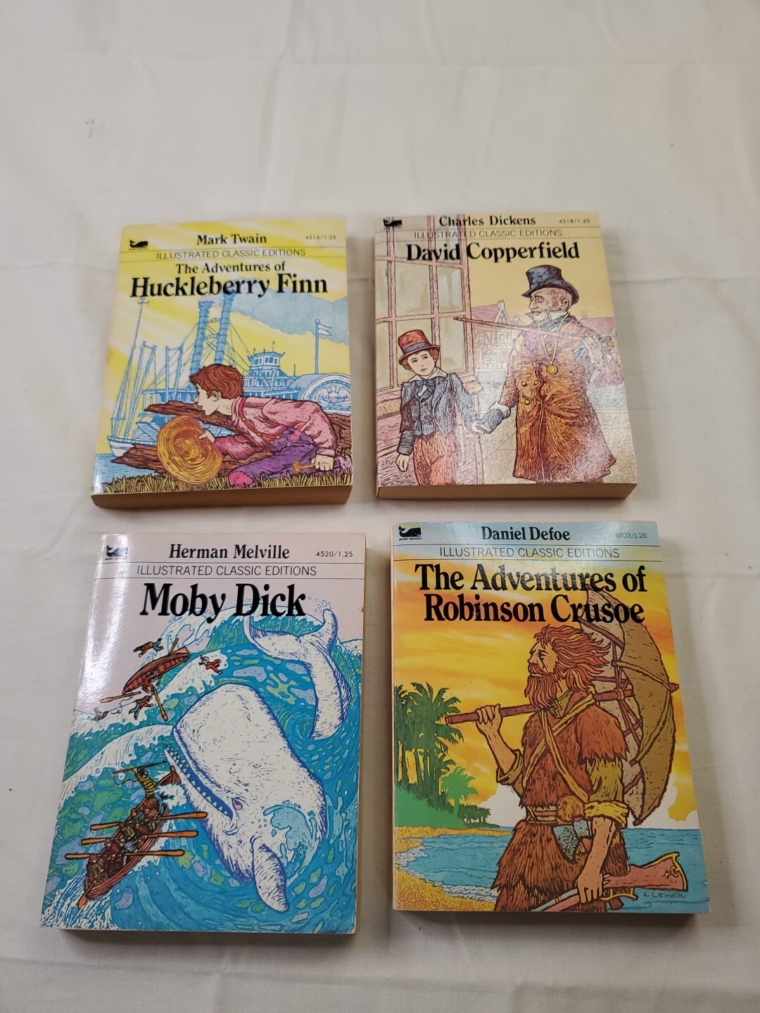 4 Books Crusoe Huck Finn Dick Copperfield  Illustrated Classic Editions 1970's