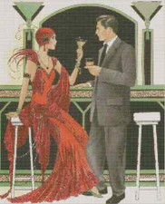 Art Deco Couple Drinking Counted Cross Stitch Chart No. 1-58 