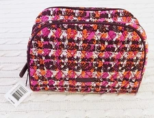 Vera Bradley Large Zip Cosmetic Bag Houndstooth Tweed Travel NWT MSRP $34