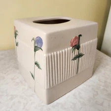 Villager Tissue Kleenex box cover square ceramic Flowers 6" Chaparelle H4