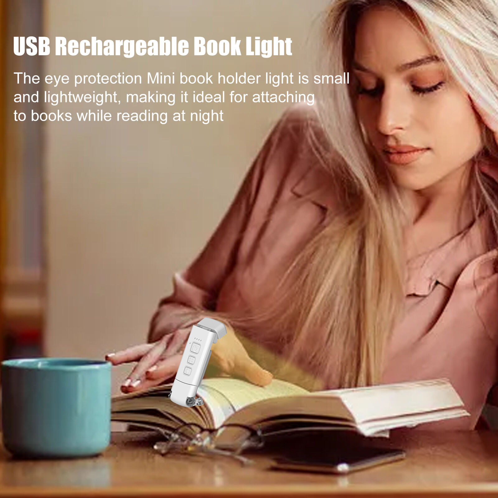 USB Rechargeable Book Night Reading Light Clip on Mini LED Lamp