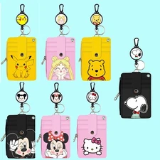 Credit Card ID Holder Wallet w/ Retractable Lanyard Pikachu Assorted Characters