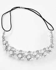 69b -1pc Bridal Floral Leaf Vine Rhinestone Crystal White Pearl Headband