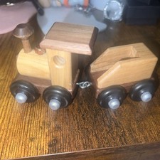 Handcrafted Vintage Two-Piece Wooden Train Set, Rolls, Beautiful Wood