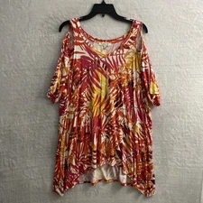 Rose + Olive Woman Blouse Top Orange Floral Plus 2X Polyester Blend Cold Sholder