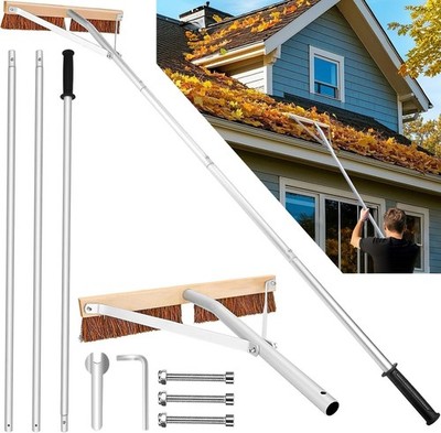 21 ft Leaf Roof Brush and Roof Rake, Adjustable Length Roof Cleaning Tool, Remov