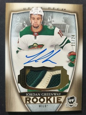 2018-19 UD The Cup RPA Jordan Greenway #96 /24 Gold 4 Color Patch Auto