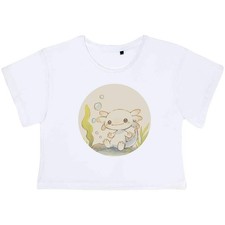 'Cute Axolotl Sitting Underwater' Women's Cotton Crop Tops (CO052345)