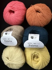 Lot Of 6 Full skeins of Knit Picks Palette 100% highland Wool yarn, Mixed Colors