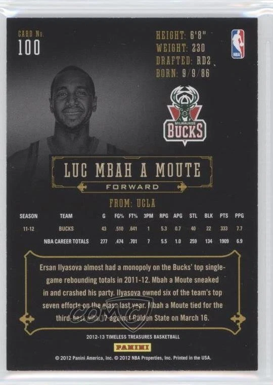 2012-13 Panini Timeless Treasures Luc Mbah a Moute #100 - Image 2 of 2