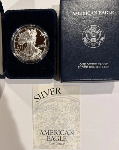 2001 W American Eagle One Ounce Proof Silver Bullion Coin Box & COA