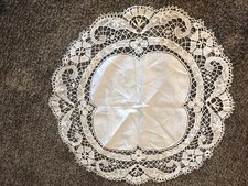 Vintage Round Hand Crochet Lace Belgium White Doily 25" Table Topper