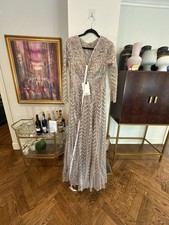 Mac Duggal Embellished Illusion Long Sleeve Wrap Gown 20189 size 6 Taupe p