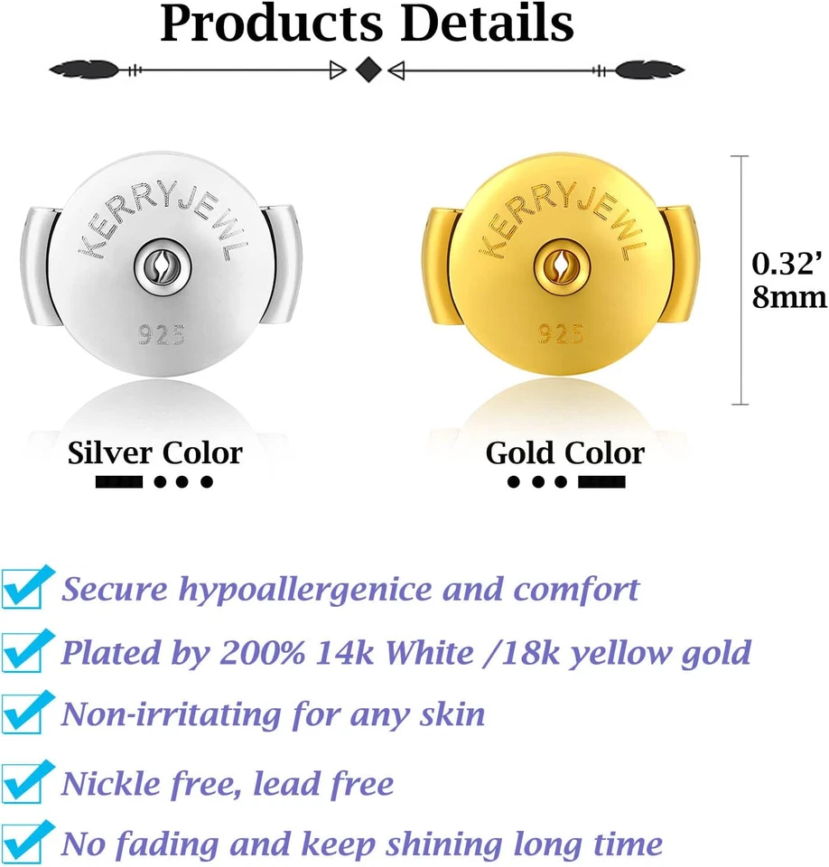 Brinco de bloqueio banhado a ouro 14K substituições para parafusos de diamante, 2 pares 925 ester - Imagem 4 de 4