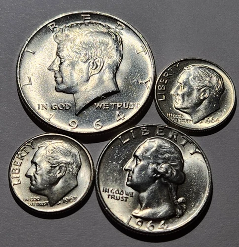 AU/BU 1964 Washington Quarter 1964 Kennedy Half &Roosevelt Dimes 90% (X29)