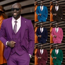 3Pcs Men Suit Slim Fit Wedding Groom Tuxedo Fashion Prom Summer Blazer Pant Vest