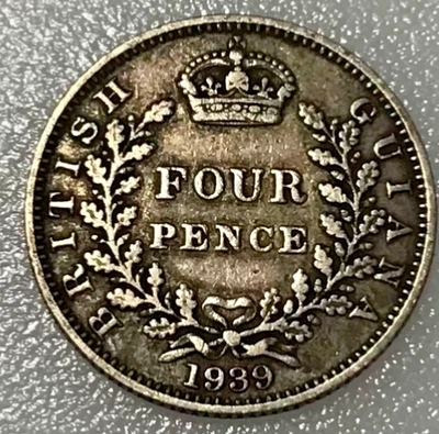1939 British Guiana 4 Pence Low Mintage Colonial British Silver Coin #R144 - Image 1 of 2