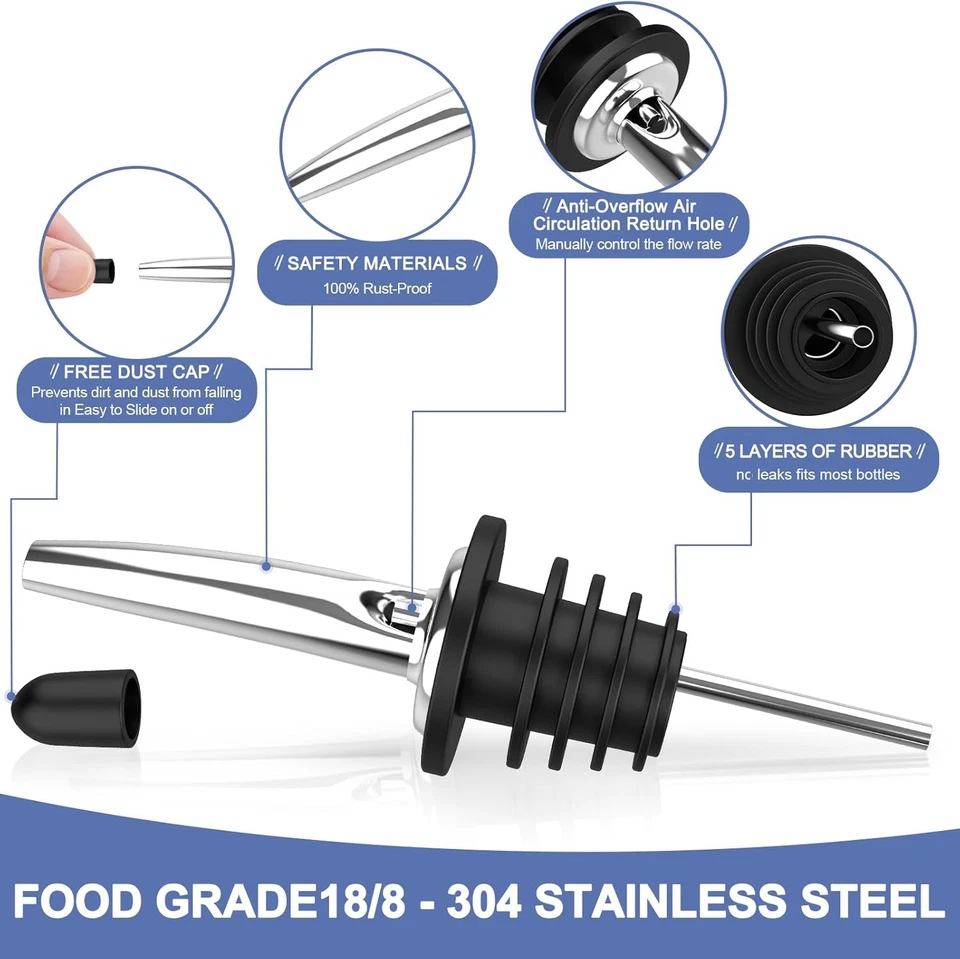 Paquete de 48 boquillas de acero inoxidable para licor paquete de 48, negro y plateado  Foto 3 de 4
