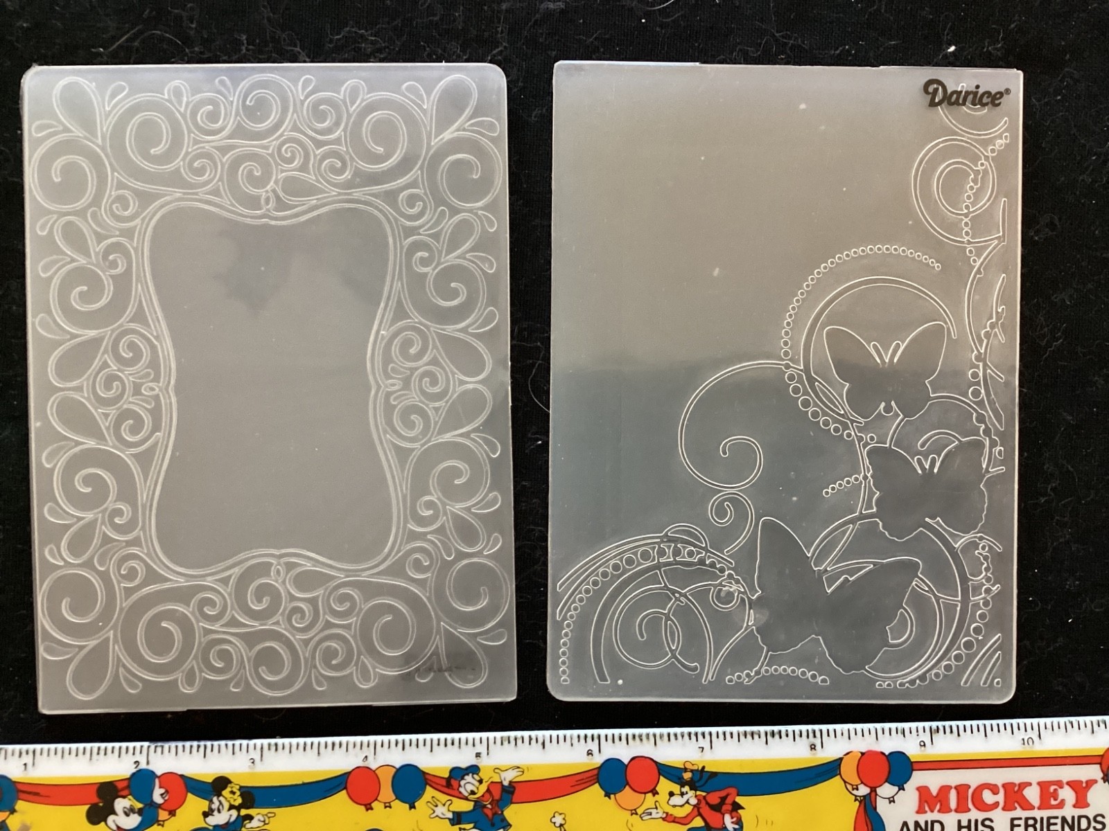 5 darice embossing folders 1 unknown folder. Leaves frame corner scroll used