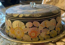 Vintage Metal Cake Cover Art Deco Floral Pattern with Tray