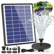 6.5W Solar Fountain Pump, Built-in 1500mAh Battery, 6 Nozzles, Multi-applicat...